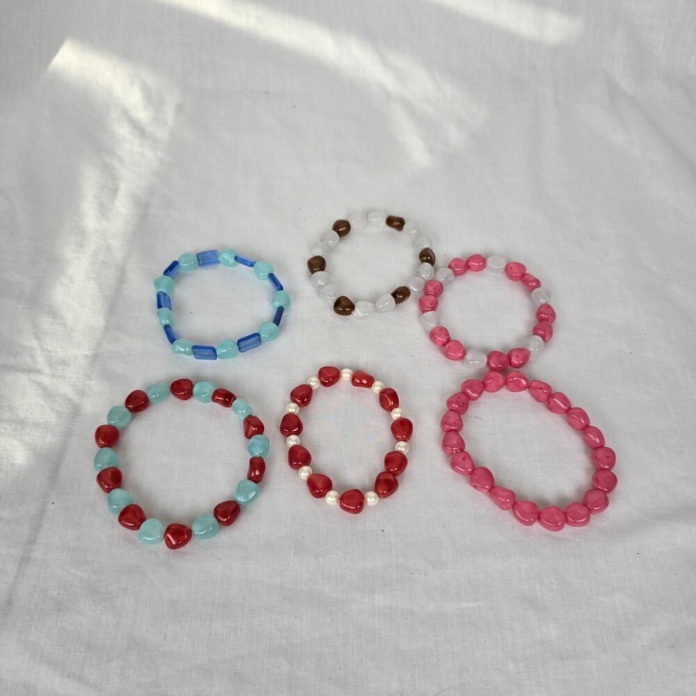 Beaded Stone Bracelet Bundle of 6 Colorful Stretch Stackable EUC